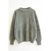 Plain Round Neck Loose Long Sleeve Pullover Sweater