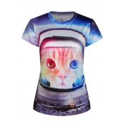 3D Cute Cat Round Neck Short Sleeve T-Shirt