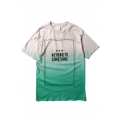 Ombre Letter Short Sleeve Round Neck T-Shirt
