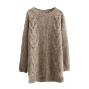 Round Neck Long Sleeve Cable Longline Sweater