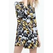 Abstract Floral Print Long Sleeve Smock Dress