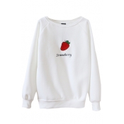 Strawberry Print Round Neck Long Sleeve Sweatshirt