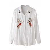 Deer Embroider Lapel Single-Breasted Long Sleeve Shirt