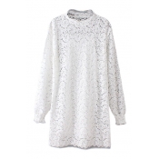 Plain Round Neck Long Sleeve Lace Top with Camisole