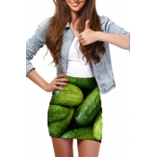 Fresh Cucumber Print Elastic Waist Mini Wrap Skirt