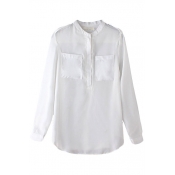 Plain Round Neck Single-Breasted Long Sleeve Shirt