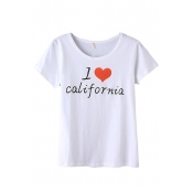I Love California Letter Print Round Neck Short Sleeve T-Shirt