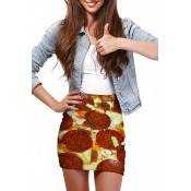 3D Pizza Print Elastic Waist Mini Wrap Skirt