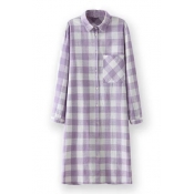 Plaid Lapel Single-Breasted Pocket Long Sleeve Shirt Dress