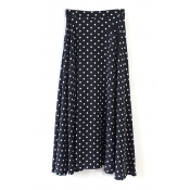 Polka Dot Zip Side Maxi Flared Skirt