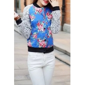 Romantic Floral Print Single Breasted Collarless Long Sleeve Jacket