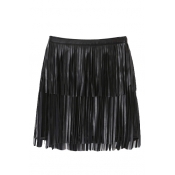 Black PU Tassel Zip Side A-Line Mini Skirt