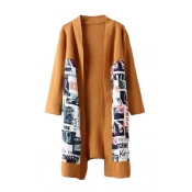 Poster Print Long Sleeve Open Front Cardigan