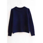 Plain Round Neck Long Sleeve Crop Sweater