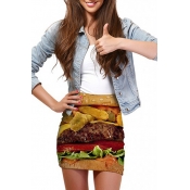 3D Hamburger Print Elastic Waist Mini Wrap Skirt