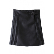 Black High Waist Pleated PU Skirt