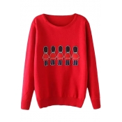 Round Neck Long Sleeve Character Pattern Sweater