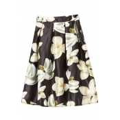 High Waist Floral Print Midi A-Line Skirt