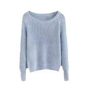 Plain Round Neck Raglan Sleeve Knit Sweater
