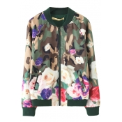 Floral Print Stand-Up Collar Bomber Jacket