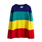 Color Block Round Neck  Sweater with Long Sleeve