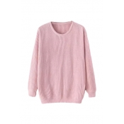 Pullover Plain Round Neck Long Sleeve Sweater
