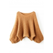 Scoop Neck Puff Sleeve Loose Knit Sweater