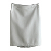 Gray Zippered PU Fabric Split Back PU Skirt