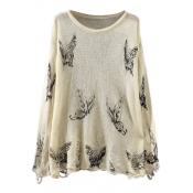 Butterfly Print Ripped Long Sleeve Tunic Sweater