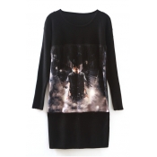 Round Neck Long Sleeve Character Print Tassel Detail Long Sweater