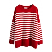 Striped Long Sleeve Round Neck Tunic Sweater