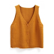 Plain Button Down Sleeveless Knit Vest Sweater