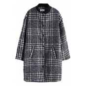 Sand Up Collar Plaid Long Sleeve Single Breasted Coat
