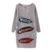 Letter Panel Boat Neck Long Sleeve Tunic Sweater