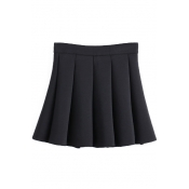 Plain High Waist Full Cotton Pleated Skirt
