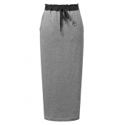 Drawstring Waist Split Back Long Skirt