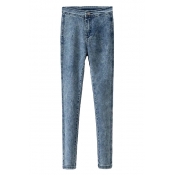 Blue Dark Wash Zippered Fitted Pencil Jeans