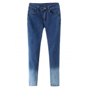 Blue Zippered Double Pocket Ombre Jeans