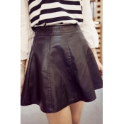 Black PU Zip Up A-Line Mini Skirt