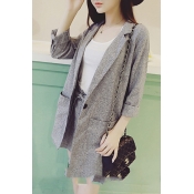 Gray Notched Lapel Long Sleeve Blazer with Shorts