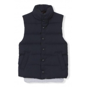 Black Stand Collar Single Breast Quilted Vest