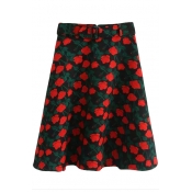 Zipper Back Floral Print A-Line Midi Skirt