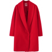 Lapel Long Sleeve Single Button Red Long Coat