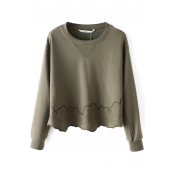 Round Neck Pullover Long Sleeve Embroidery Plain Sweatshirt
