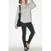 Long Sleeve High Neck Plain Pullover Sweater