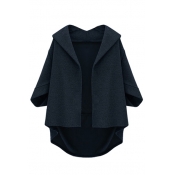 Lapel Half Sleeve Plain Open Front Tweed Coat