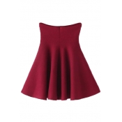 Elastic Waist A-Line Plain Mini Skirt