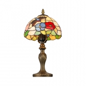 Country Style Bedside 8 Inch Wide Tiffany Desk Lamp with Dragonfly Pattern