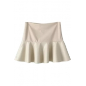 Zip Side Patchwork Ruffle Hem Mini Skirt
