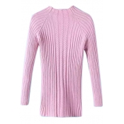 High Neck Cable Knit Bodycon Plain Long Sleeve Sweater